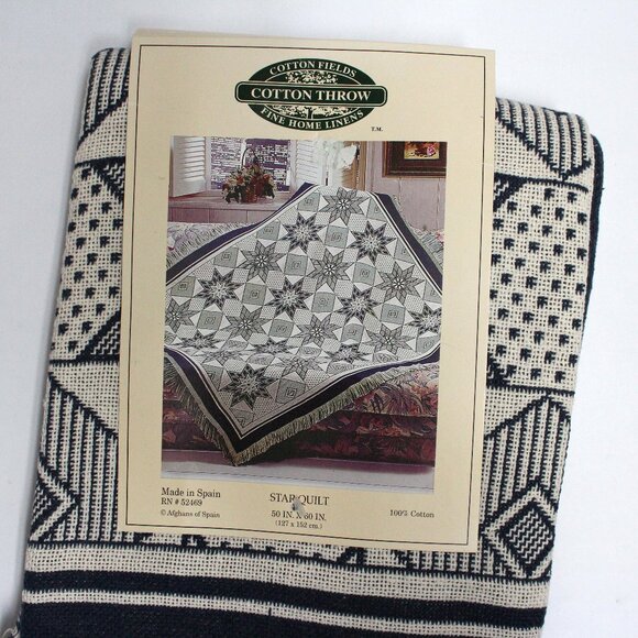 NWT Cotton Fields Starquilt 100% Cotton Throw 50 in x 60 in With Fringe - Picture 1 of 10